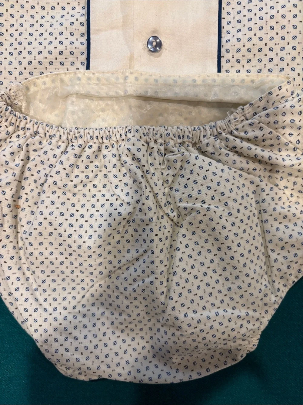 Penney’s Size 0 Vintage 2 Piece Cream and Navy Printed Baby Shirt Set